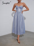 Mojoyce Strap corset sequin party dress elegant evening long dress Women pleated split blue vestidos Summer tube frills dresses