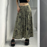 Mojoyce Y2k Fairy Grunge Kawaii High-Waisted Vintage Brown Long Pleated Skirt Midi Skirt Women Korean Harajuku Retro Mall Goth Clothes