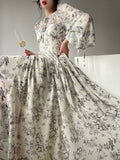 Mojoyce French Elegant Floral Midi Dress Woman Evening Party 2023 Beach Fairy Long Sleeve Sundress Homecoming Dress Fall Dress