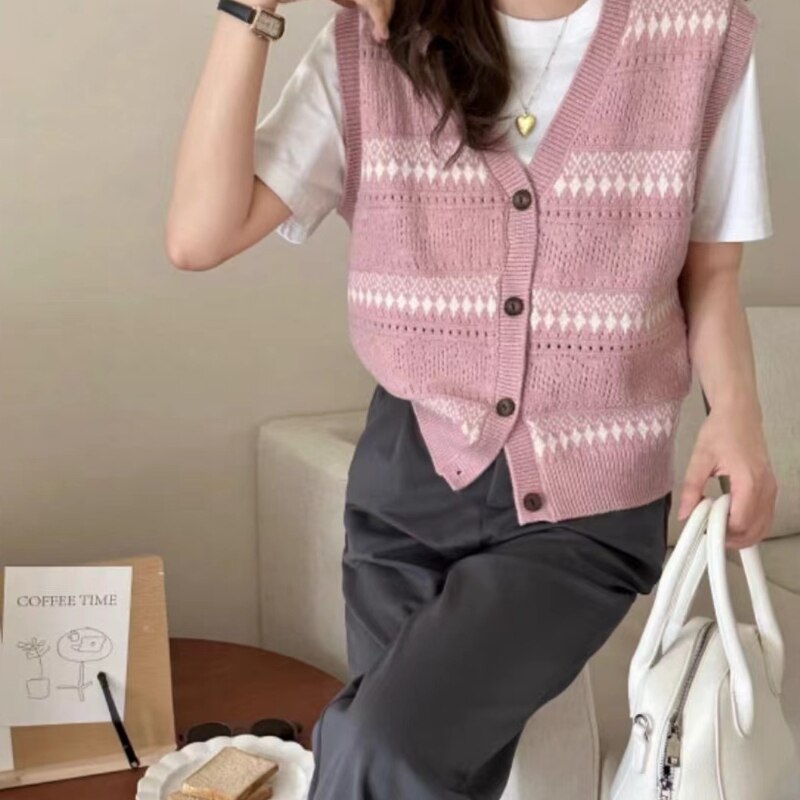 Mojoyce Winter Women Sweater Knitted Vest Oversize Girls Sweater Woman Cashmere Tops Sleeveless Tank Pullover Fall Maxi Vintage Y2k Vest Outfit