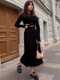 Mojoyce New White Knit Two Piece Women Sets Fall Ribbed Crop Top And Pleated Knitted Skirt Suits For Women Midi Dress Sets 2022