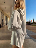Mojoyce Tossy 2022 Fashion Hooded Dress For Women White Waist Wrap Bodycon Mini Dress Spring Long Sleeve Hoodies Sweatshirt Dresses
