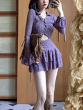 Mojoyce 2023 New France Vintage Two Piece Set Women Summer Mini Skirt Suit Female Hight Waist Skirt Suit Early Fall Dress