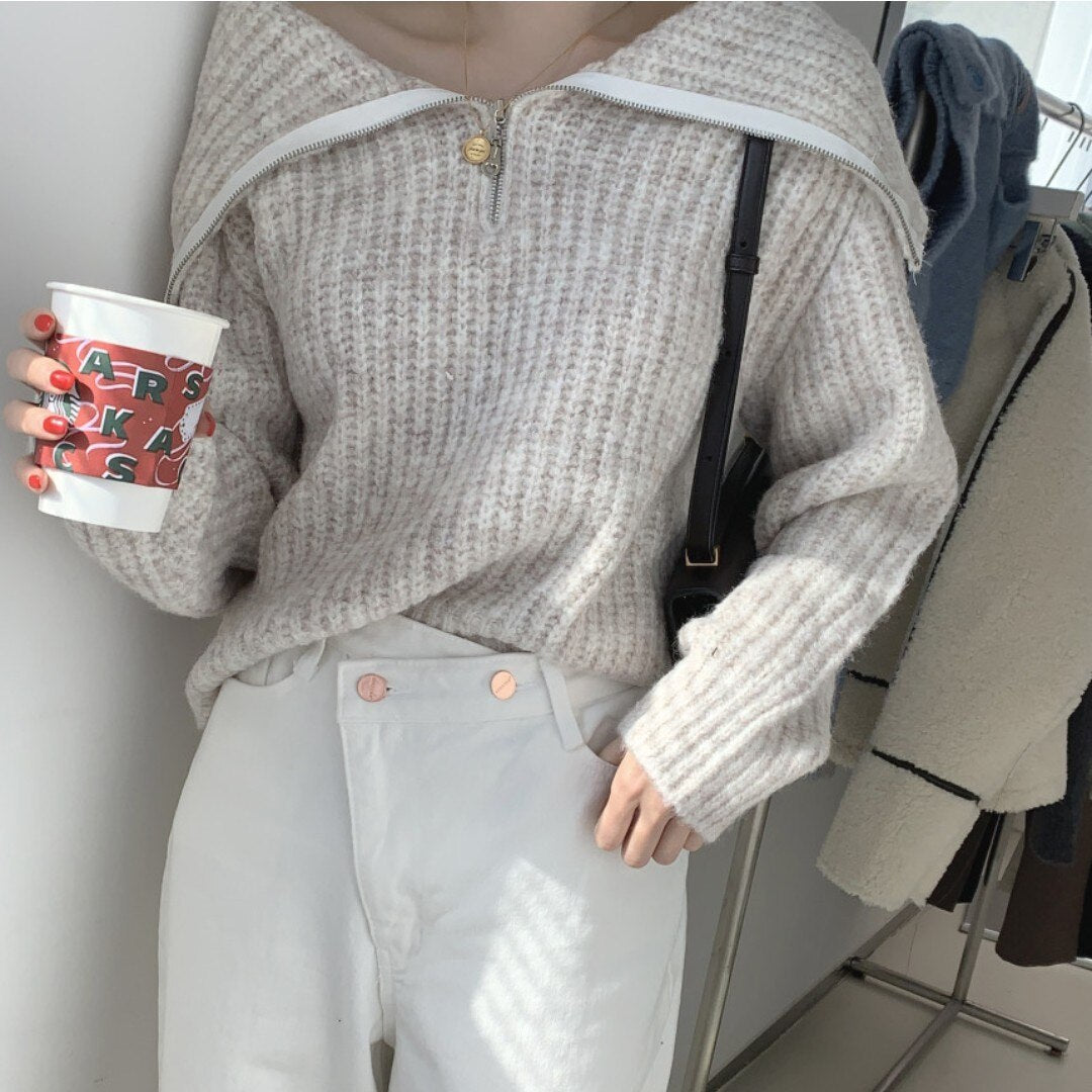 Mojoyce Sweater Women Winter Pullover Girls Oversize Knitting Tops Vintage Long Sleeve Fall Knitted Outerwear Coats For Women