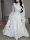 Mojoyce Sweet Fairy Dress French Vintage Elegant Fairy Dress Women Long Sleeve Midi Dress 2023 Homecoming Dress