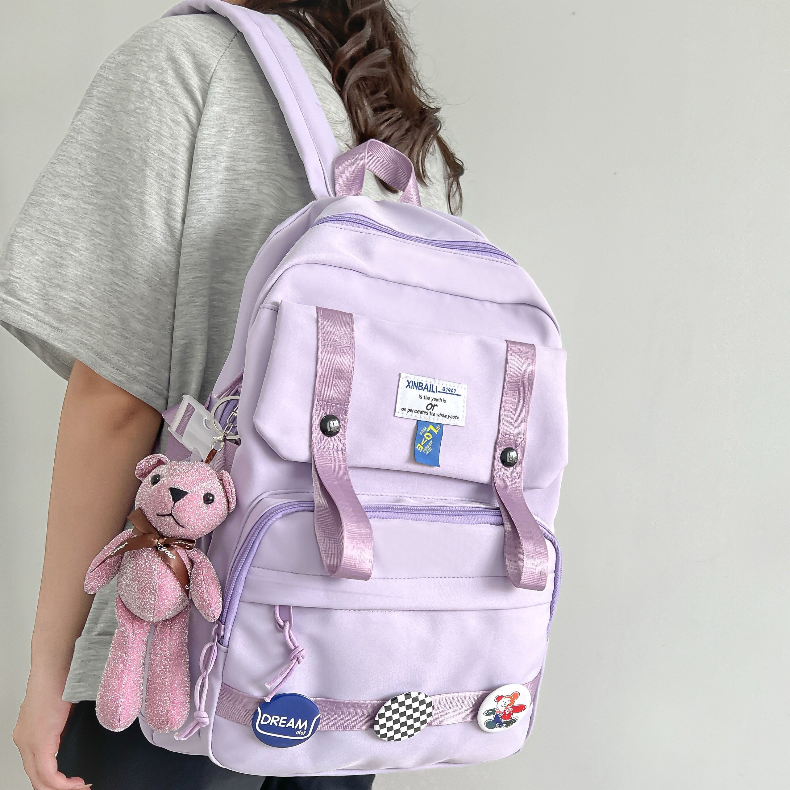 Back to School Ladies Pink Waterproof Kawaii Bags Girl Travel Harajuku Book Backpack Female Laptop College Packet Fashion Women Nylon SchoolBag