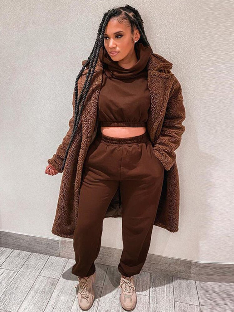 Mojoyce Autumn Winter Chic Women Casual Solid Tracksuit Long Sleeve Outfit Hoodies Trouser Sport Sweatsuits 2 Piece Pant Set Female