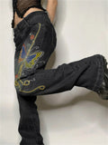 Mojoyce Retro Butterfly Print Y2K Denim Jeans Low Waisted Grunge Vintage Cargo Trousers Fairycore Harajuku Fashion Pants