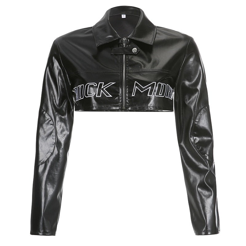 Mojoyce Darlingaga Streetwear Black Cropped PU Leather Jackets Buttons Pockets Basic Autumn Winter Jacket Women Coat Moto Outwear Punk