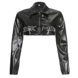 Mojoyce   Streetwear Black Cropped PU Leather Jackets Buttons Pockets Basic Autumn Winter Jacket Women Coat Moto Outwear Punk