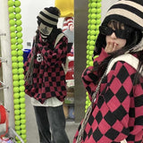 Mojoyce Harajuku Vintage Hit Color Plaid Pullovers Sweaters Women Streetwear O Neck Long Sleeve Top Jumpers Oversize Sweater  Woman