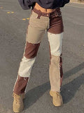 Mojoyce Patchwork Women's Jeans Bicolor Straight Leg Casual Long Pants High Waist Denim Jeans Y2K Fashion Pencil Trousers XXL