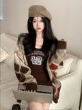 Mojoyce Vintage Argyle Long Sweater Jacket Women 2022 Winter Single-Breasted Knit Cardigan Coat Female Casual Loose Warm Korean Chic Top
