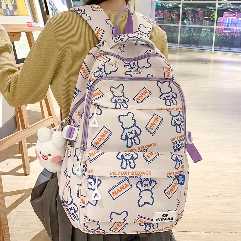 Mojoyce Lady Cute Cow Print Nylon Laptop College Backpack Girl Waterproof Kawaii Cartoon Book Bag Women Travel SchoolBag Student Fashion