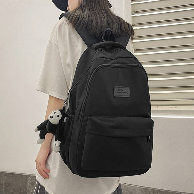 Women's Backpack Solid Color Female Multi-pocket Casual Woman Travel Bag High Quality Schoolbag for Teenage Girl Book Knapsack