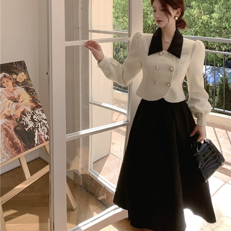 Mojoyce French Vintage Midi Skirt Women Elegant Slim Korean Pleated Gothic Skirt 2023 Winter Office Lady Casual Retro High Street Skirt