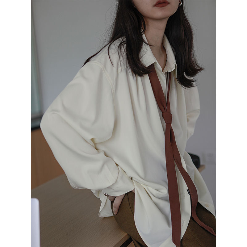 Mojoyce  Deeptown Vintage Women Blouse Oversized Harajuku Chic Basic Korean Style With Tie Long Sleeve Shirt Loose Aesthetic Retro Female
