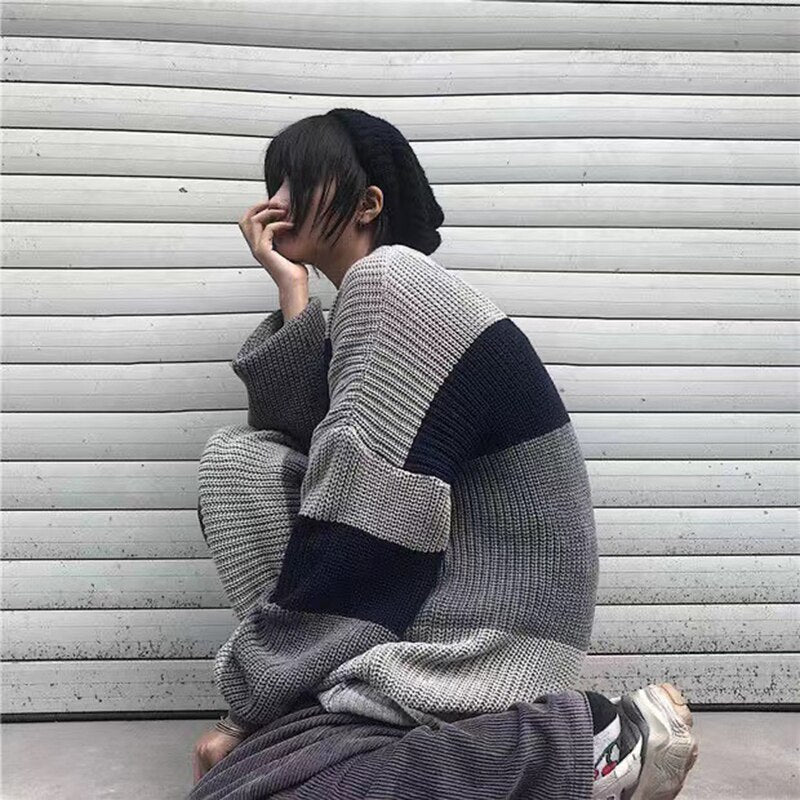 Mojoyce Pullovers Woman High Street Striped Harajuku Loose Soft Teens Clothing Fall Stylish Long Sleeve Feminino Knitwear Sweater