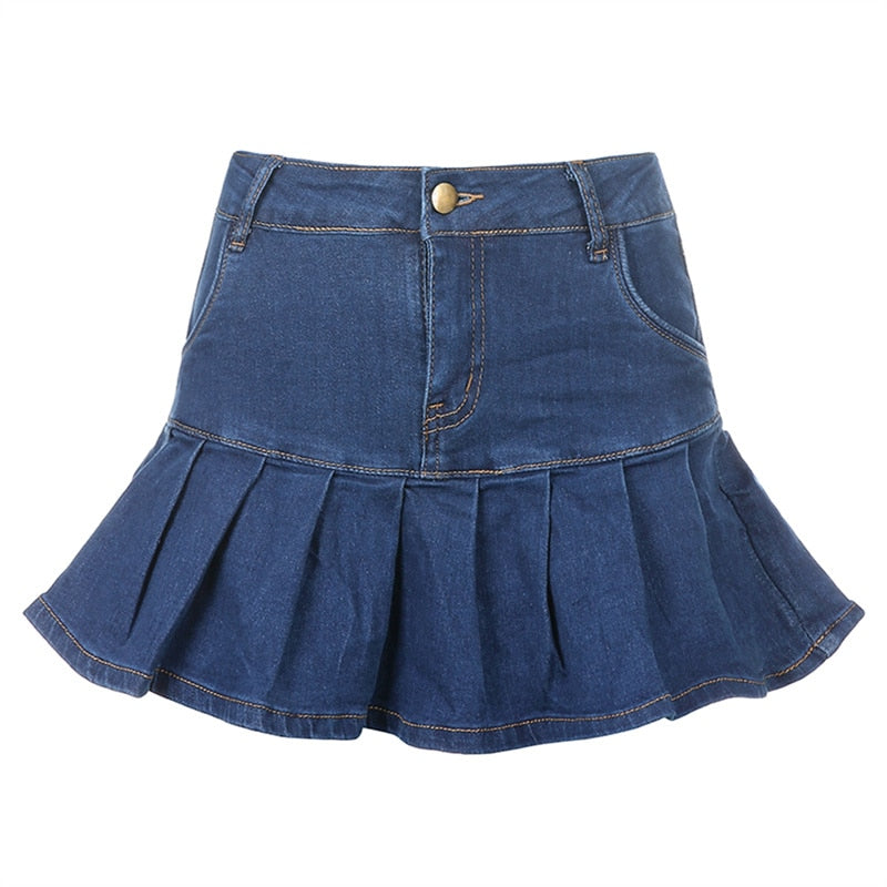 Mojoyce Harajuku Punk Y2K Denim Mini Pleated Skirt Ladies Summer High Waist Jeans Shorts Skirts Women Ruffles Fashion Korean