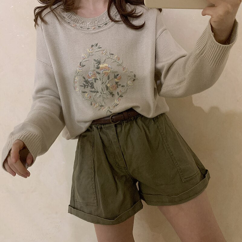 Mojoyce-A niche outfit for spring and autumn, Y2K outfit,Graduation gift,Floral O-Neck Winter Sweater