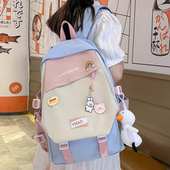 Back To School Fashion Lady Badge Kawaii College Backpack Girl Travel Trendy Nylon Book School Bag Women Cute Laptop Female Leisure Student Bag