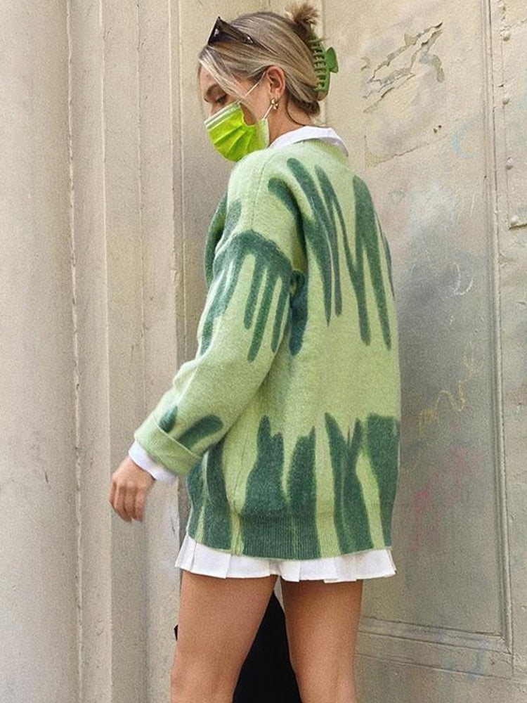 Mojoyce Tossy New Tie-Dye Knit Women's Oversize Sweater Pullovers Long Sleeve Y2k Casual 2022 Winter Streetwear Loose Pull Femme Jumper
