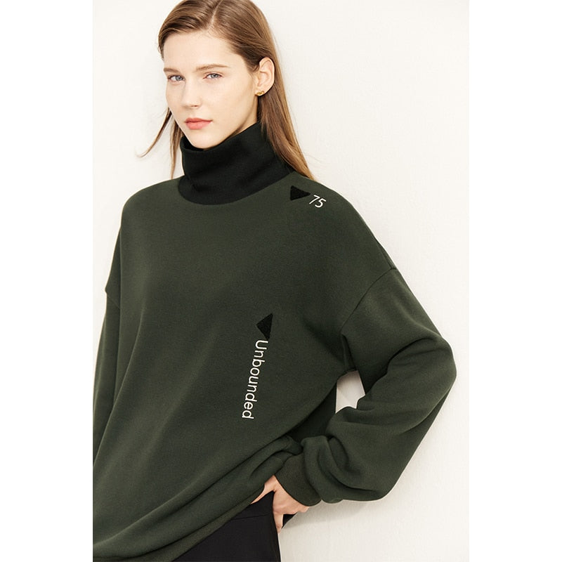 Christmas Gift Mojoyce Sweatshirts Women Winter 2022 Turtleneck Letter Embroidery Niche Design Loose Sweatshirt Clothing Tops