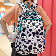 Mojoyce Lady Cute Cow Print Nylon Laptop College Backpack Girl Waterproof Kawaii Cartoon Book Bag Women Travel SchoolBag Student Fashion