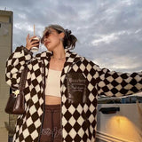 Mojoyce Winter New Warm Retro Checkerboard Lamb Wool Coat Women Personality Korean Y2k Streetwear Casual Loose Female Jacket Coat