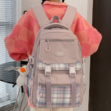 Back to School Ladies Lattice College Backpack Girl Cute Travel Student Bag Fashion Kawaii Female Laptop Backpack Trendy Women School Plaid Bag