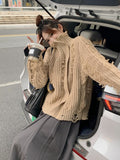 Mojoyce 2022 Winter Zipper Sweater Jacket Women Casual High Street Loose Chic Warm Coat Female Korean Fashion HOLE TASSEL Designer Tops