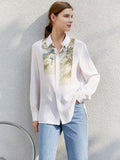 Christmas Gift Mojoyce Summer Blouse Women's Office Lady Vintage Printed 100% Silk Shirts Blouses Elegant Shirt Female Tops