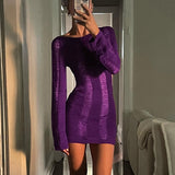 Mojoyce Tassel Backless Black Knitted Long Sleeve Beach Dress Women 2022 Summer Y2K Hollow Out Mini Bodycon Dresses Sexy Party Outfits