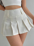 Mojoyce Pleated Skirt Women Summer Sweet Ruched High Street Preppy Style White Skirt Solid Harajuku A-line Hot Girl Y2k