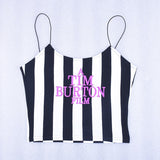 Mojoyce E-Girl Letter Embroidery Camis Women Sexy Crop Top 2022 Summer Sleeveless Skinny Camisole Y2K Black White Stripe Vests Tee