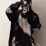 Mojoyce Grunge Gothic Hollow Out Black Oversized Sweater Women Punk Harajuku Hippie Tie Dye Print Pullover Woman Long Sleeve Top