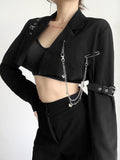 Mojoyce Heyoungirl Harajuku Punk Chains Cropped Jacket Women Casual Long Sleeve Super Short Coat Ladies Gothic Overcoat Streetwear