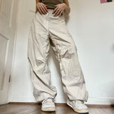 Mojoyce  Women Casual Joggers Tech Pants Vintage Solid Low Waist Drawstring Baggy Trousers Y2K Wide Leg Sweatpants Streetwear Cargo Pants