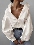 Mojoyce Tossy Casual White Shirt For Women Autumn 2022 Long Lantern Sleeve Oversized Shirt Female Cotton Office Ladies Loose Tops Tunic