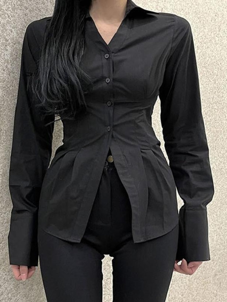 Mojoyce  Women Slim Blouses Elegant Office Lady Long Sleeve Women Bodycon Top Y2k Tops Back to School Outfits