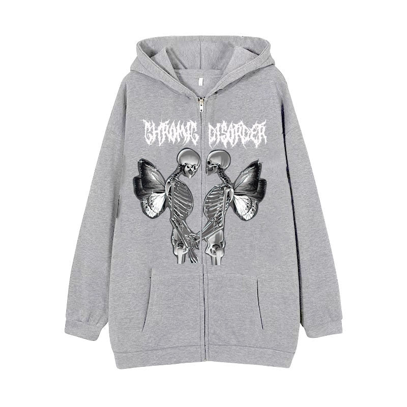 Mojoyce  Y2k Harajuku Hoodies Women Autumn Winter Hip Hop Zipper Pocket Print Aesthetic Hooded Sweatshirts Female Goth Punk Jackets Coats