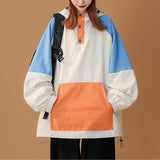 Mojoyce 2022 Spring Autumn Womens Hooded Jackets Patckwork Causal Windbreaker Women Jackets Coats Zipper Jackets Famale