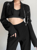 Mojoyce Heyoungirl Harajuku Punk Chains Cropped Jacket Women Casual Long Sleeve Super Short Coat Ladies Gothic Overcoat Streetwear