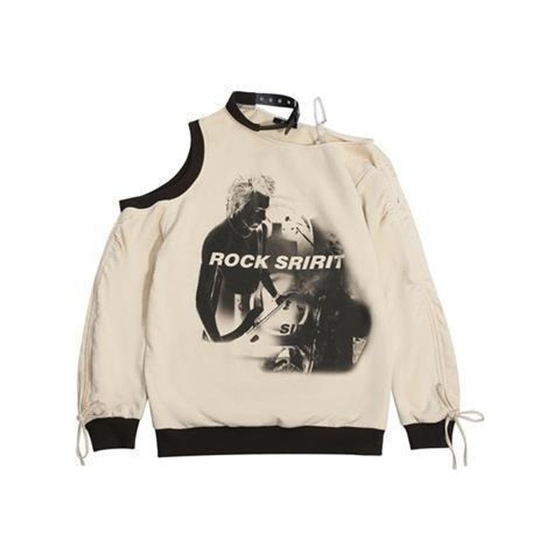 Mojoyce  Deeptown Vintage Sweatshirt Y2k Aesthetic Off The Shoulder Harajuku Hip Hop Grunge Pullover Choker Graphic Hoodies Oversized