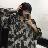 Mojoyce  Deeptown Tie Dye Gothic Shirt Women Harajuku Vintage Oversize Streetwear 2022 Punk Long Sleeve Pattern Cardigan Grunge Kpop Chic