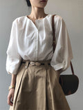 Mojoyce Women Blouse Female Shirt Women Blouses Spring Maxi Blusas Casual Elegant Vintage Long Sleeve Cotton Oversize Loose White Fall Blouse