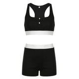 Mojoyce Women Contrast Seamless Bra Set Homewear Button Up Cropped Top and Tight Shorts Fitness Sporty Two Piece Loungewear