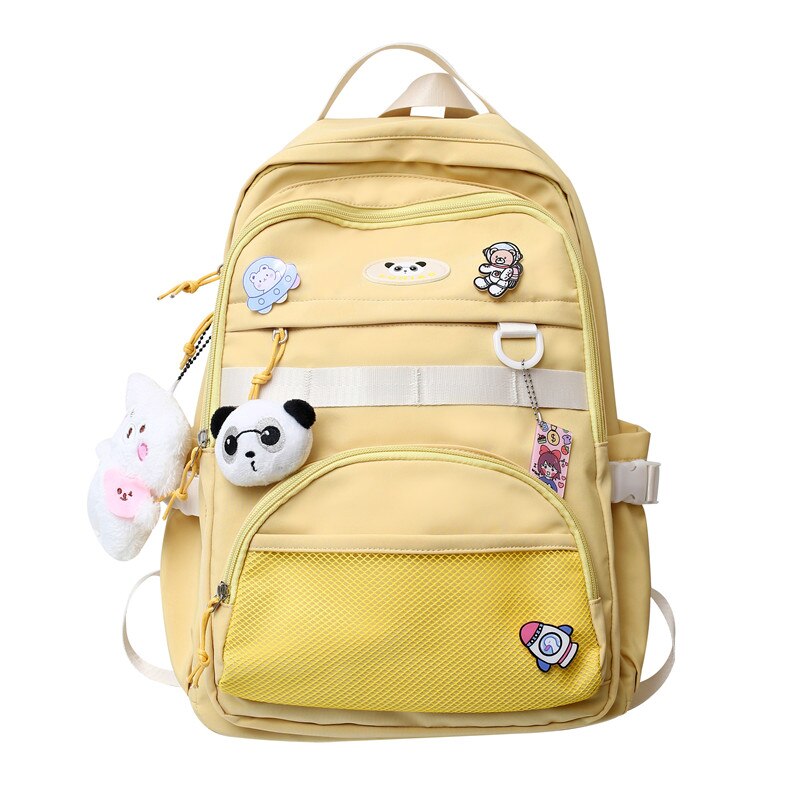 Back to School New Cute Girl Mesh Travel Book Backpack Trendy Fashion Women Net School Bag Lady Kawaii Badge College Backpack Female Laptop Bag