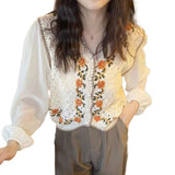 Mojoyce-A niche outfit for spring and autumn, Y2K outfit,Graduation gift,Chiffon Puff Sleeve Button Blouse