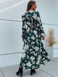 M Fashion Women's Spring 2023 New V Neck Ruffle Long Sleeve Printed Irregular Print Floral Dress For Female
